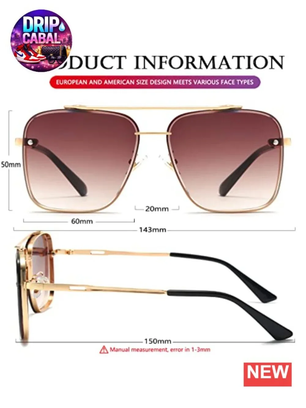 Oversized Square Metal Frame Sunglasses